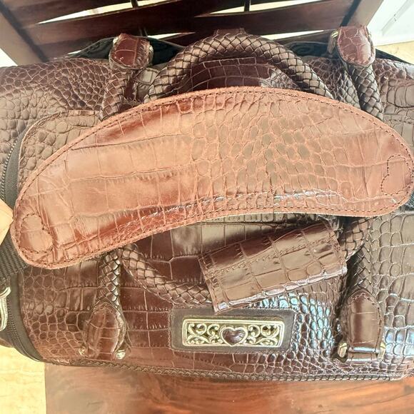 Brighton Lansky Black & Brown Croc Embossed Leather Weekender Travel Duffle Bag - Picture 4 of 11